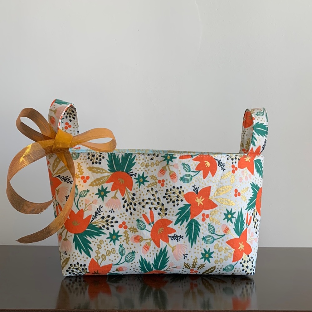Holiday Storage Fabric Basket by Rifle Paper Co. POINSETTIA CREAM-2